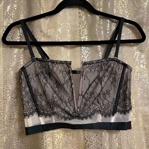 Victorias Secret Very Sexy black/nude mesh plunge unlined strapless bra top, NWO - Picture 1 of 6